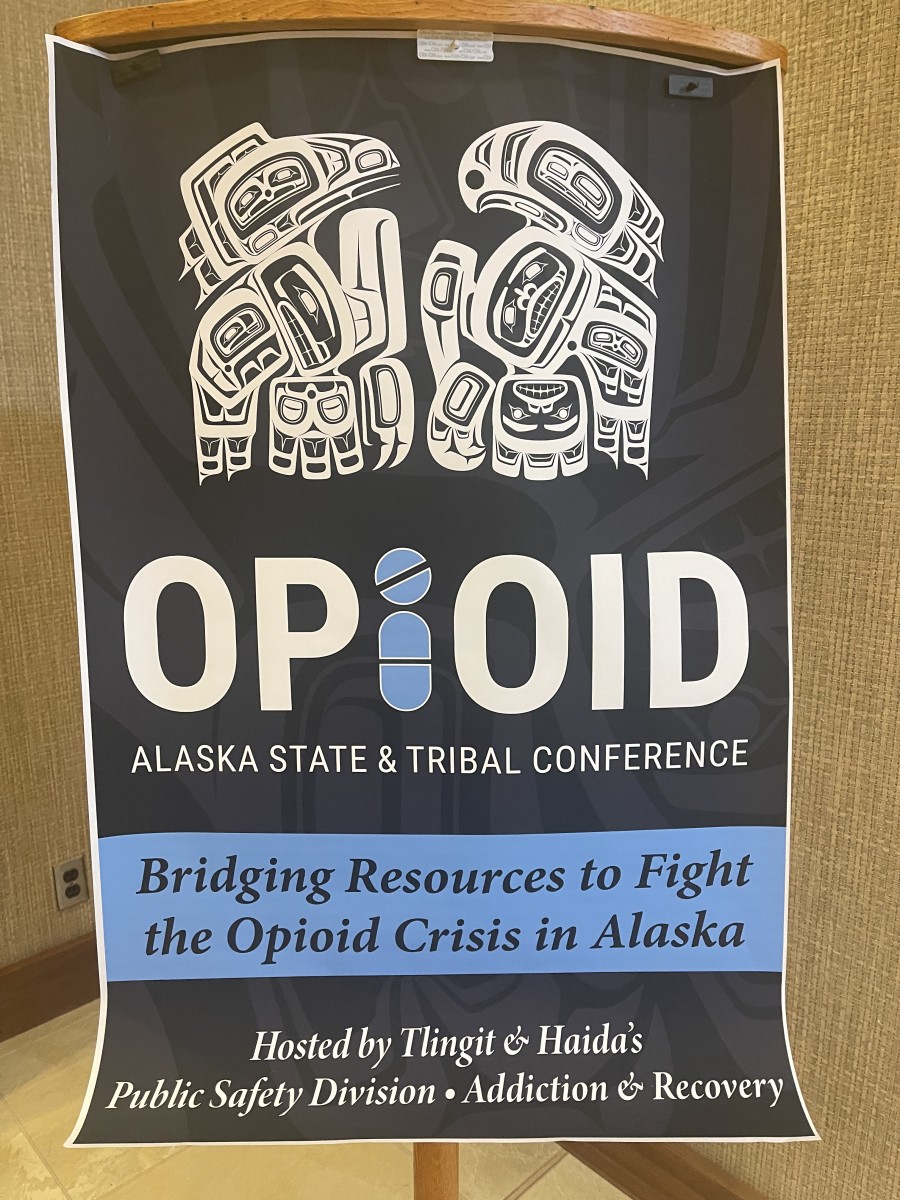 Opioid Alaska state and tribal conference sign. Jan. 11, 2023 (Photo by Katie Crossley, Central Council of Tlingit and Haida Indian Tribes of Alaska).