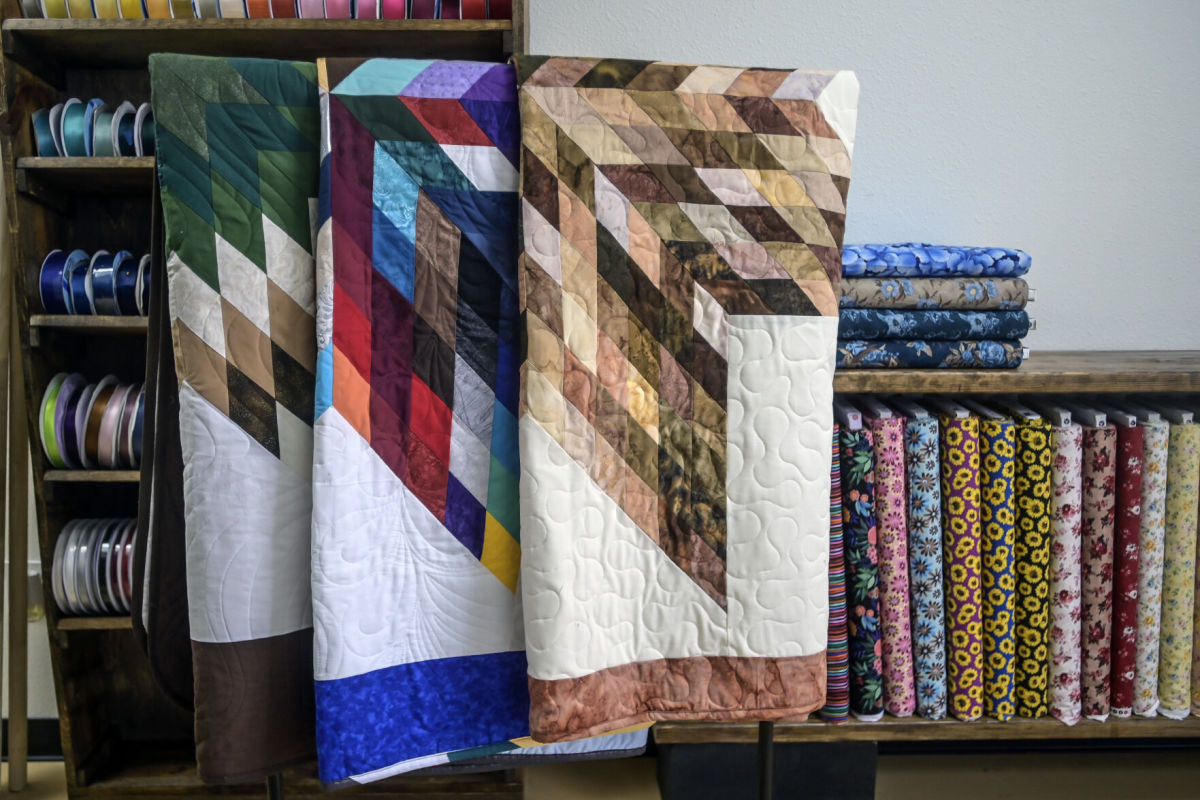 Quilts waiting to be picked up from Bonnie LeBeaux Quilts. (Photo by Matt Gade, Rapid City Journal)