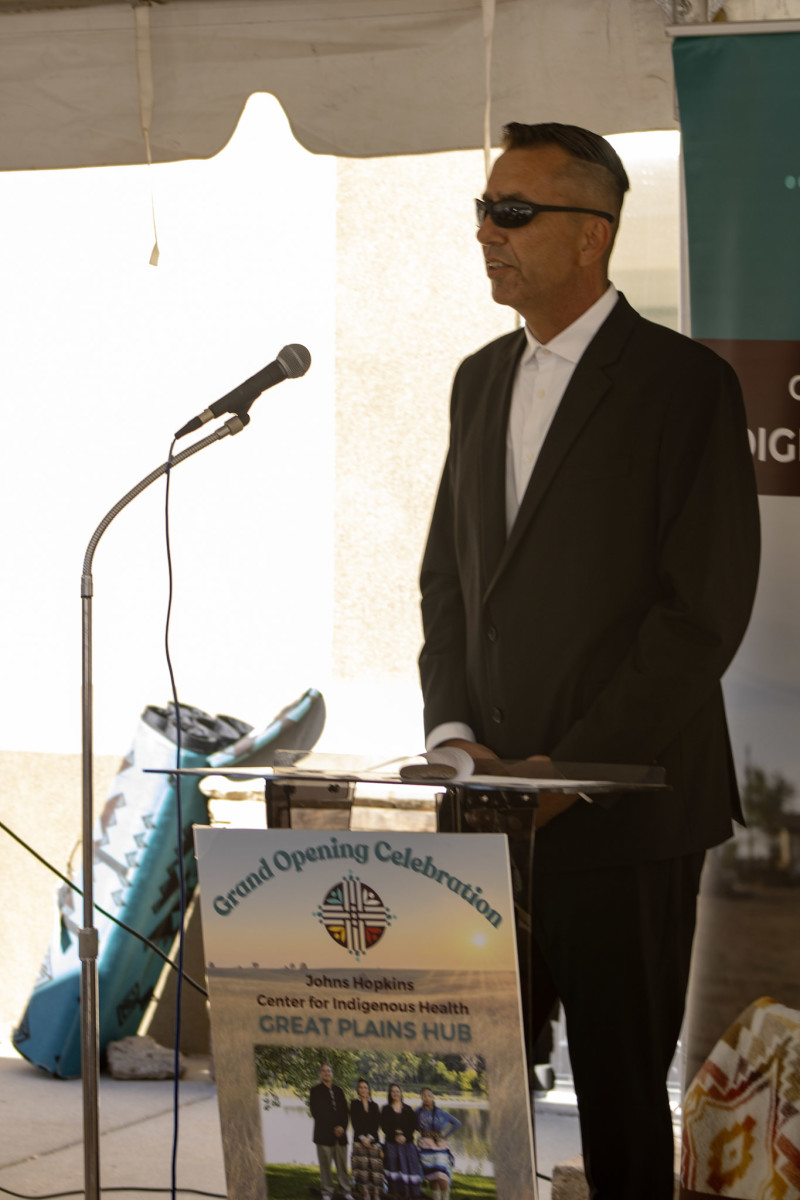 Peter Lengkeek, Crow Creek Chairman, speaks at the Center for Indigenous Health Great Plains Hub Grand Opening in Rapid City. (Photo by Amelia Schafer, ICT/Rapid City Journal)