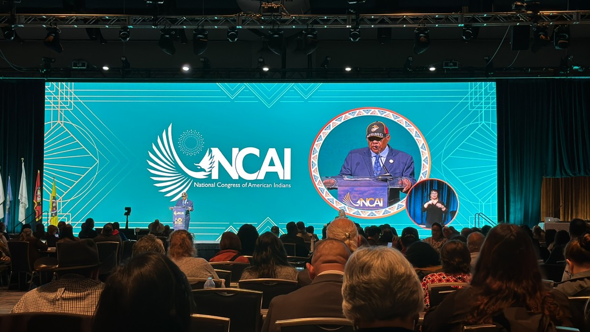 Marshall Pierite, the Chairman and CEO of the Tunica-Biloxi Tribe of Louisiana, competed against two other candidates in the National Congress of American Indians presidential elections. Pierite did not win in the elections — instead Mark Macarro, the Chairman of the Pechanga Band of Indians became the newest NCAI president elect. In a speech on Tuesday, he spoke out against the proposed constitutional amendments. “Our purpose is to secure for ourselves and our descendents the rights and benefits, the traditional laws of our people to which we are entitled as sovereign nations. The proposed amendment offends this founding principle of NCAI,” he said in his speech. (Photo Courtesy of Eddie Sherman)