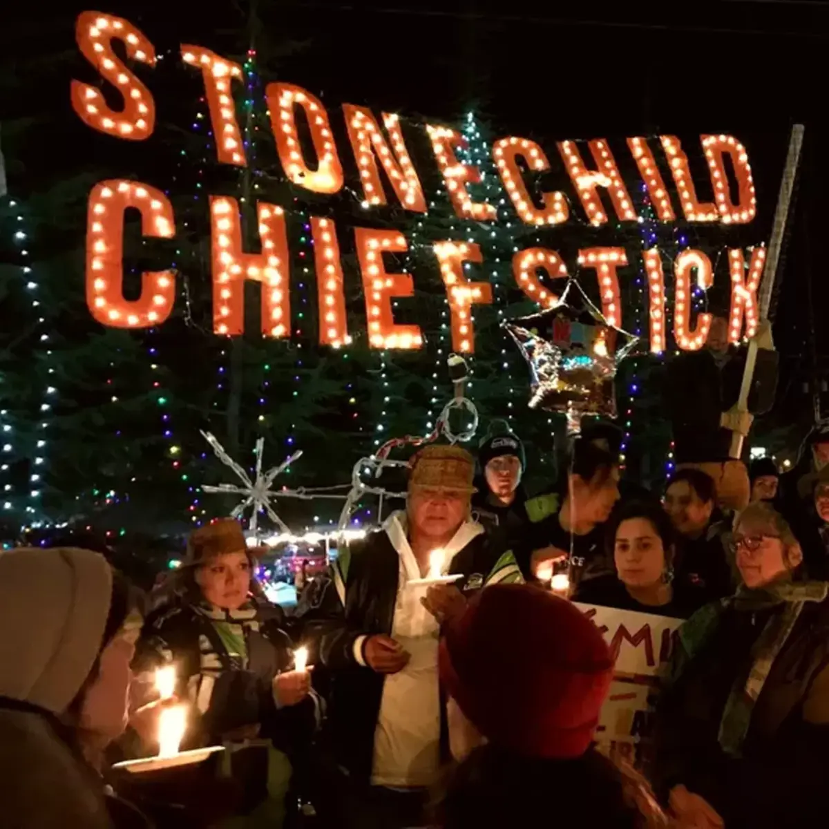 Family, friends and community members gathered at a 2019 vigil in remembrance of Stonechild Chiefstick, who was shot to death by a Poulsbo, Wash., police officer after a confrontation earlier that year. (Ashley Ann/Kitsap Daily News)