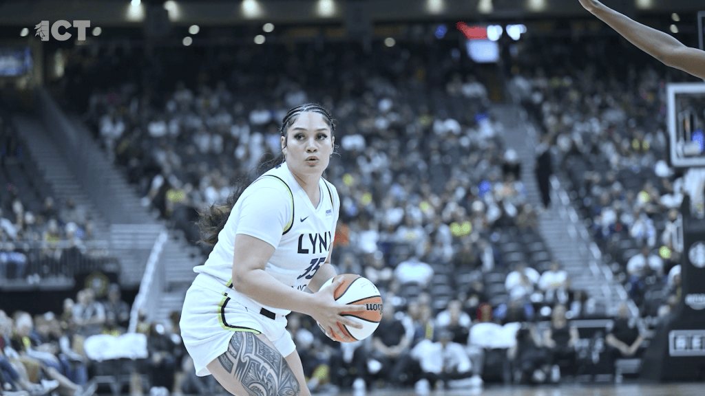 Native American Los Angeles Sparks WNBA player Alissa Pili playing basketball